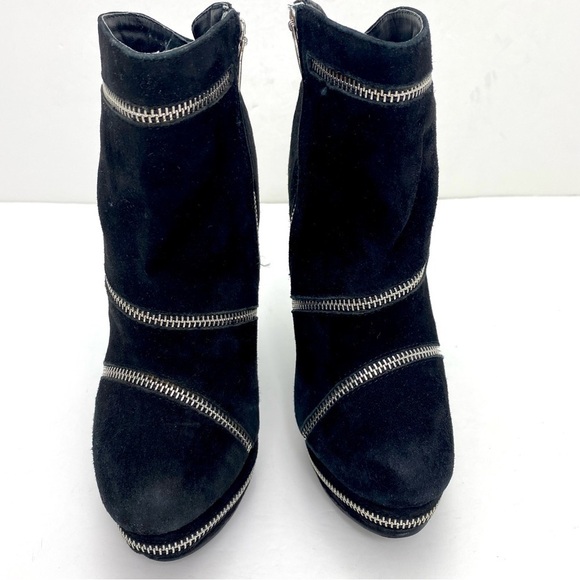 COLIN Stuart Zipper Suede Platform High Heel Boots In Black - Picture 3 of 9